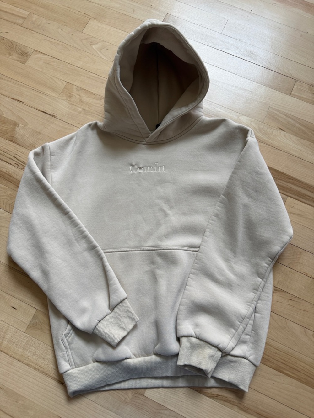 Comfort Embroidered Cream Hoodie - Unbranded